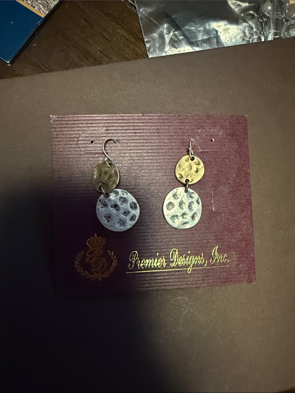 Premier Designs Two-Tone Hammered Disc Drop Earrings - Gold & Silver